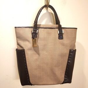 Adrienne Vitadinni Vintage Brown Plaid Large travel tote